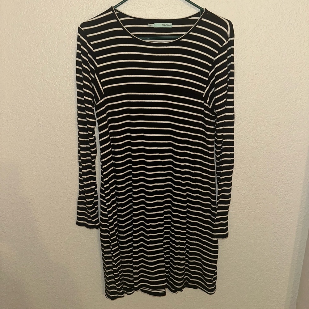Maurices Black and White Striped Long Sleeve Dress